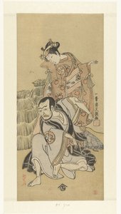 Acteurs Nakamura Utaemon I en Arashi Hinaji in het toneelstuk Kiyomizu Seigen door Ippitsusai Bunchō