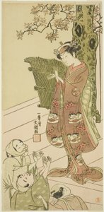 De Acteur Arashi Hinaji I, Mogelijk als Yuya Gozen in het Toneelstuk Ima o Sakari Suehiro Genji (De Genji Clan Nu op Zijn Hoogtepunt), Uitgevoerd in het Nakamura Theater vanaf de Eerste Dag van de Elfde Maand, 1768 door Ippitsusai Bunchō