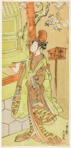 De acteur Iwai Hanshiro IV als Kiyohime in het stuk Hidakagawa Iriai-zakura, uitgevoerd in het Morita Theater in de negende maand, 1770 door Ippitsusai Bunchō