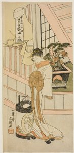 De courtisane Handayu van het Nakaomiya House of Pleasure, uit de serie "Fuji-bumi (Gevouwen liefdesbrieven)" door Ippitsusai Bunchō
