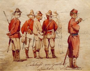 Calabrische soldaten tijdens de Expeditie van de Duizend, illustratie door Ippolito Caffi door Ippolito Caffi
