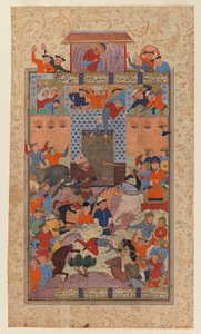Folio uit een Shahnameh: De Iraniërs veroveren Afrasiyabs fort, c.1580-1590 door Iranian School