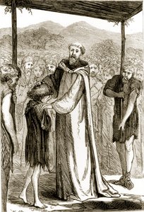 St. Columba zegent een wilde jongen, uit The Trias Thaumaturga, of Three Wonder-Working Saints of Ireland, door Mary Cusack, gepubliceerd ca. 1890s