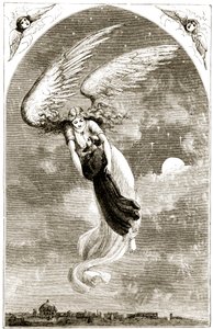 St. Patrick naar Rome gedragen door de engel, uit The Trias Thaumaturga, of Three Wonder-Working Saints of Ireland, door Mary Cusack, gepubliceerd ca. 1890s door Irish School