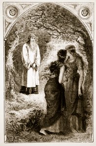 St. Patrick ontmoet maagden in het bos van Fochlut, uit The Trias Thaumaturga, of Three Wonder-Working Saints of Ireland, door Mary Cusack, gepubliceerd ca. 1890s