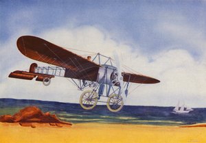 Bleriot vleugelvliegtuig (kleurenlitho)