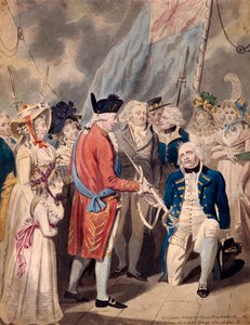 George III presenteert een zwaard aan admiraal Earl Howe door Isaac Cruikshank