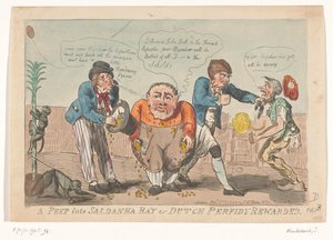 Spotprent op de capitulatie van de Bataafse vloot in de Saldanhabaai, 1796