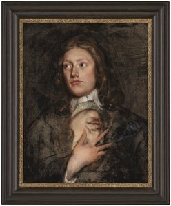 Portret van een heer, buste-lengte, met een ander portret eronder door Isaac Fuller