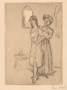 Jonge vrouw bij hoedenmaakster door Isaac Israels (signed by artist)