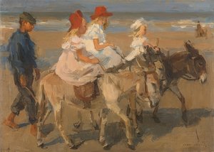 Ezelrijden op het strand. Om 1890-1901