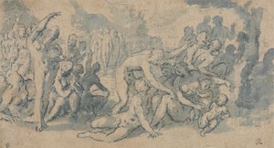 Klassieke studie met talrijke naakte figuren