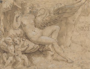 Leda en de Zwaan door Isaac Oliver