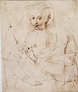 Portret van een Onbekende Dame, formeel genaamd Lucy Harrington, Gravin van Bedford, een schets voor een miniatuur (No.3902) ca. 1605