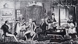 Een man die lijdt aan de gevolgen van overdaad door Isaac Robert Cruikshank