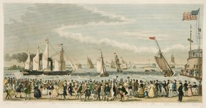Aankomst van het Grote Westelijke Stoomschip, bij New York op maandag 23 april 1838, uitgegeven 1842 door Isaac Robert Cruikshank