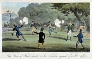 Duel met een pistool om een liefdeskwestie - in "The English Spy" door Charles Molloy Westmacott, ill. door Robert Cruikshank, Londen door Isaac Robert Cruikshank