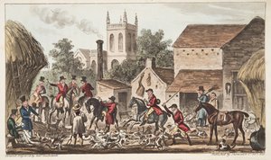 Uitgaan; Een uitzicht op Berkeley Hunt Kennel, uit The English Spy, uitgegeven 1824