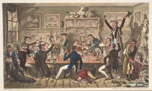 Oxford transporten, of universiteit ballingen, uit The English Spy, gepubliceerd Londen, 1824 door Isaac Robert Cruikshank