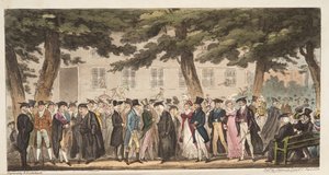 Show zondag, een uitzicht in de brede wandeling, Christ Church Meadows, Oxford, uit The English Spy, gepubliceerd 1824