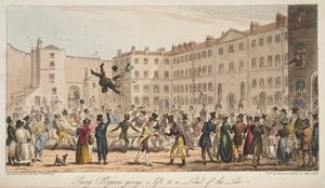 Surrey Collegians geven een lift aan een lid van de wet, uit The English Spy, uitgegeven Londen, 1824 door Isaac Robert Cruikshank
