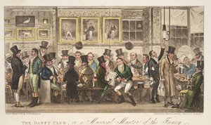 De Daffy Club, of een muzikale bijeenkomst van de Fancy, uit The English Spy, uitgegeven 1824