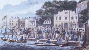 De promenade in Cowes, 1825 door Isaac Robert Cruikshank