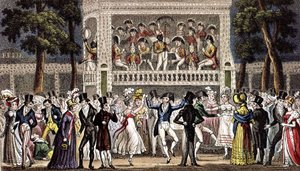 Een bal in Vauxhall tuin in Londen ca. 1830, gravure door Isaac Robert & George (1792 1878) Cruikshank