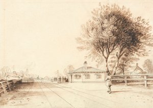 Uitzicht op de lijn van de Liverpool en Manchester Railway door Isaac Shaw