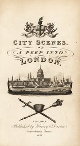 Kalligrafische titelpagina met vignette van de stad Londen met de Sint-Pauluskathedraal