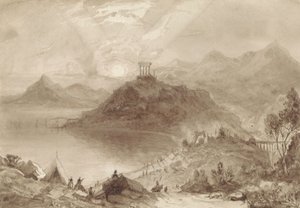 Klassiek landschap met tempel