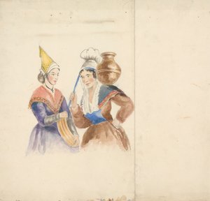 Twee vrouwen in kleurrijke kostuums door Isaac Weld