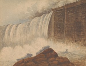 Uitzicht op de Niagara Falls met Twee Figuren op Rots in de Rechter Voorgrond door Isaac Weld