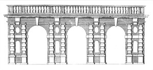 Ontwerp voor een arcade met balustradetop uit De tuinen van Wilton, c.1645