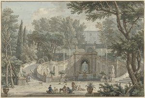 Gezicht in de tuin van de Villa d’Este in Tivoli door Isaac de Moucheron