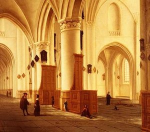 Zichten op de noord- en zuidbeuken van de kerk van St. Bavo, Haarlem door Isaac van Nickele