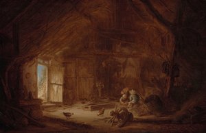 Interieur van een stal met drie kinderen door Isaac van Ostade