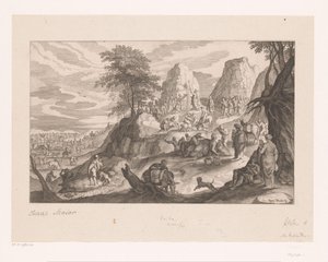Landschap met Mozes die water uit de rots slaat door Isaak Major
