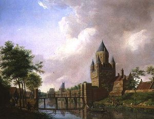 Een Uitzicht op de Kleine Houtpoort, Haarlem door Isaac Ouwater