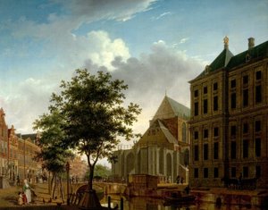 Achterkant van de Nieuwe Kerk en het stadhuis, Amsterdam, Nederland