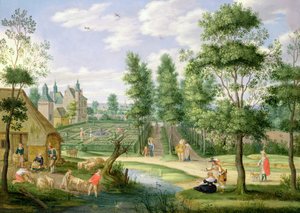 Figuren in de tuinen van een landhuis