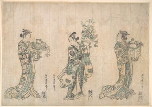 Drie acteurs door Ishikawa Toyonobu