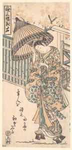 Jonge dame met parasol door Ishikawa Toyonobu