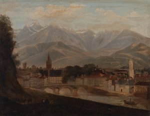 Uitzicht op Grenoble, het Belledonne-gebergte op de achtergrond 1831