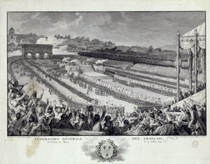 Franse Revolutie: uitzicht op het feest van de Algemene Federatie van Franse Departementen op de Champs de Mars in Parijs op 14/07/1791 door Isidore Stanislas Helman
