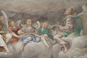 Engelen, muzikale engelen en putti (detail) door Isidoro Bianchi