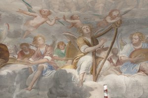 Engelen, muzikale engelen en putti (detail) door Isidoro Bianchi