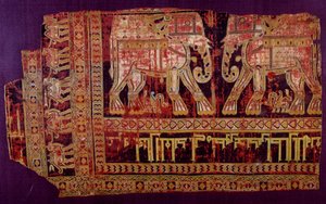 Islamitische Kunst: Lijkwade van Sint Josse. Zijden stof, 901 AD. Uit de abdij van Sint Josse, Khorasan, Chorasan of Khurasan. Herat, modern Afghanistan. Parijs, Louvre Museum door Islamic School