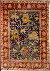 Islamitische kunst: zijden tapijt met dierendecoratie 