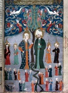 Islamitische voorstelling van Adam en Eva. Miniatuur uit het manuscript 